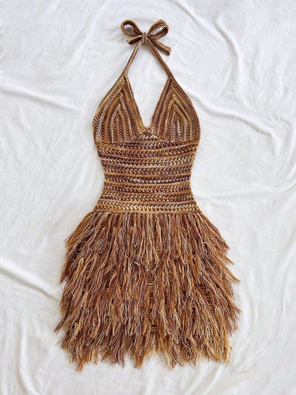 Multicolor Boho Women's V-Neck Halter Mini Dress - Picture 6 of 7
